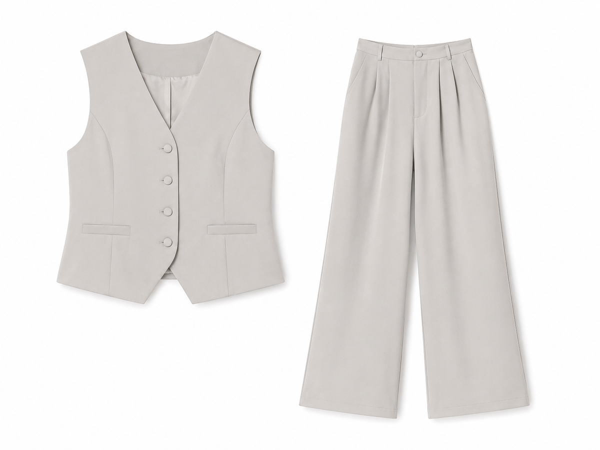 Light beige tailored vest & wide-leg pants set