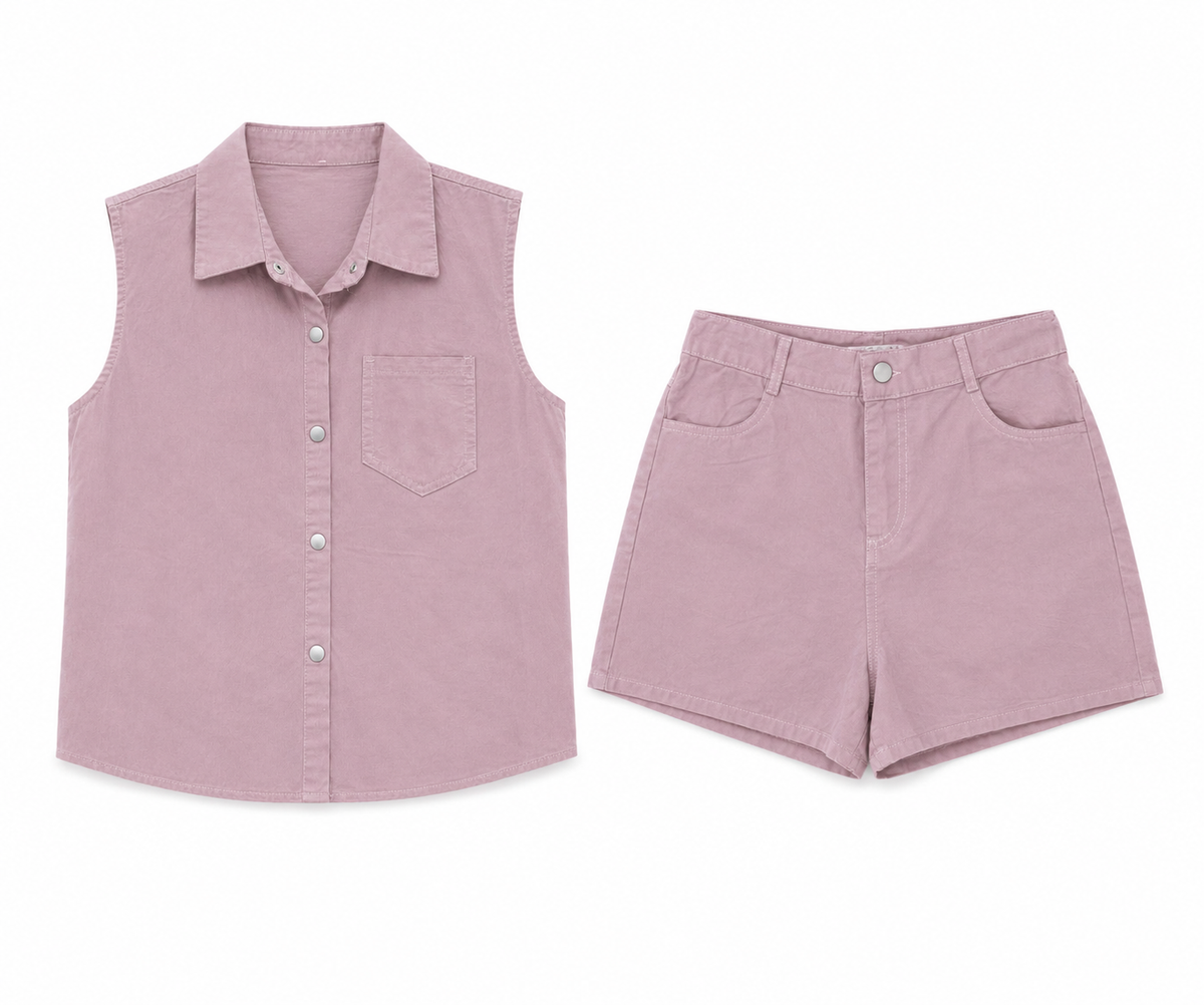 Dusty rose sleeveless shirt & shorts set