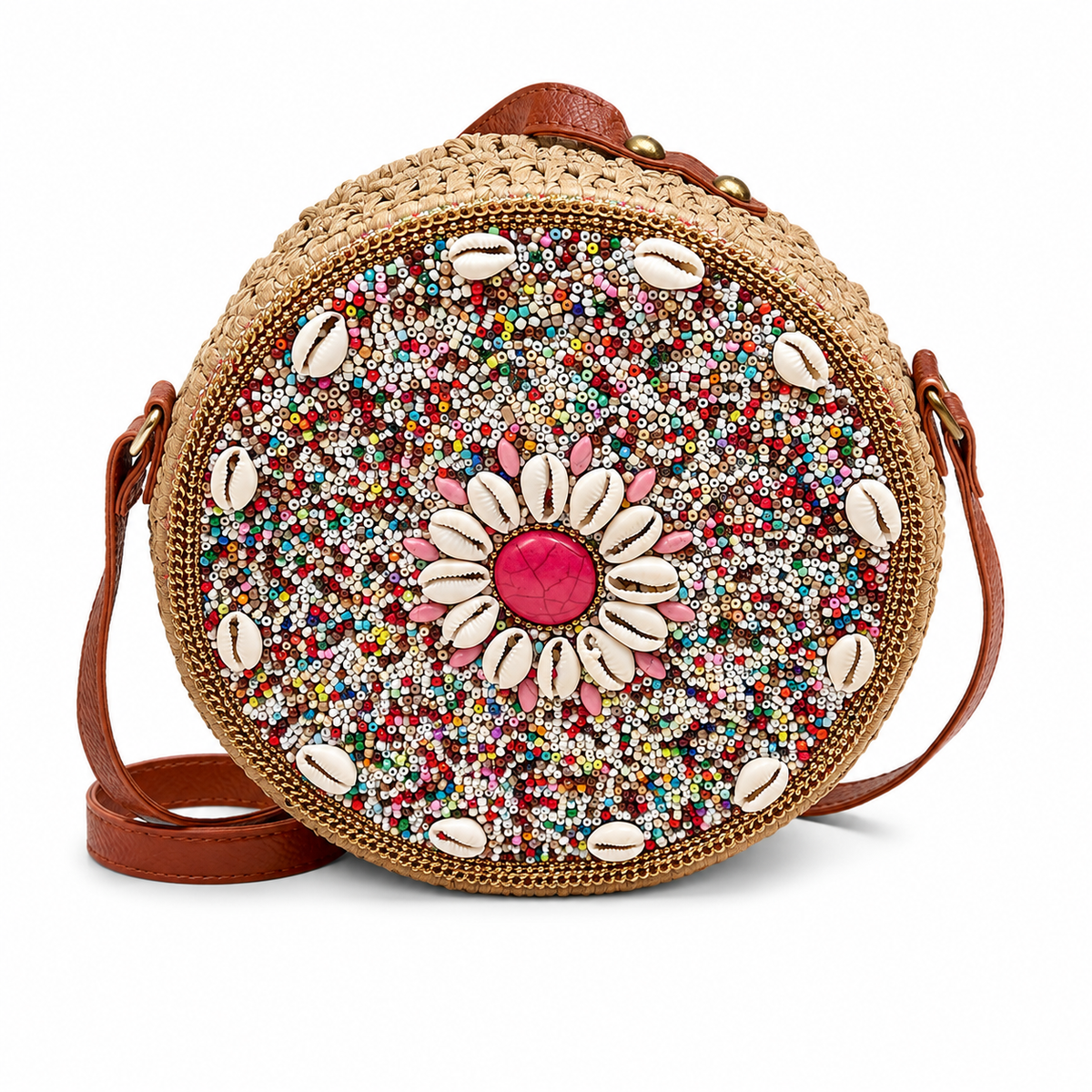 Boho beaded round crossbody bag