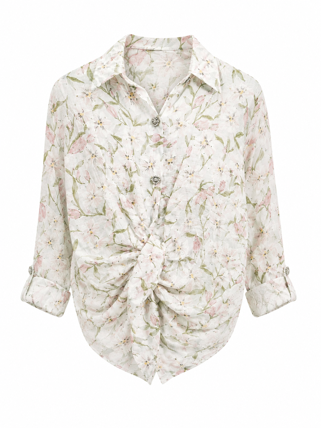 Pastel floral tie-front blouse