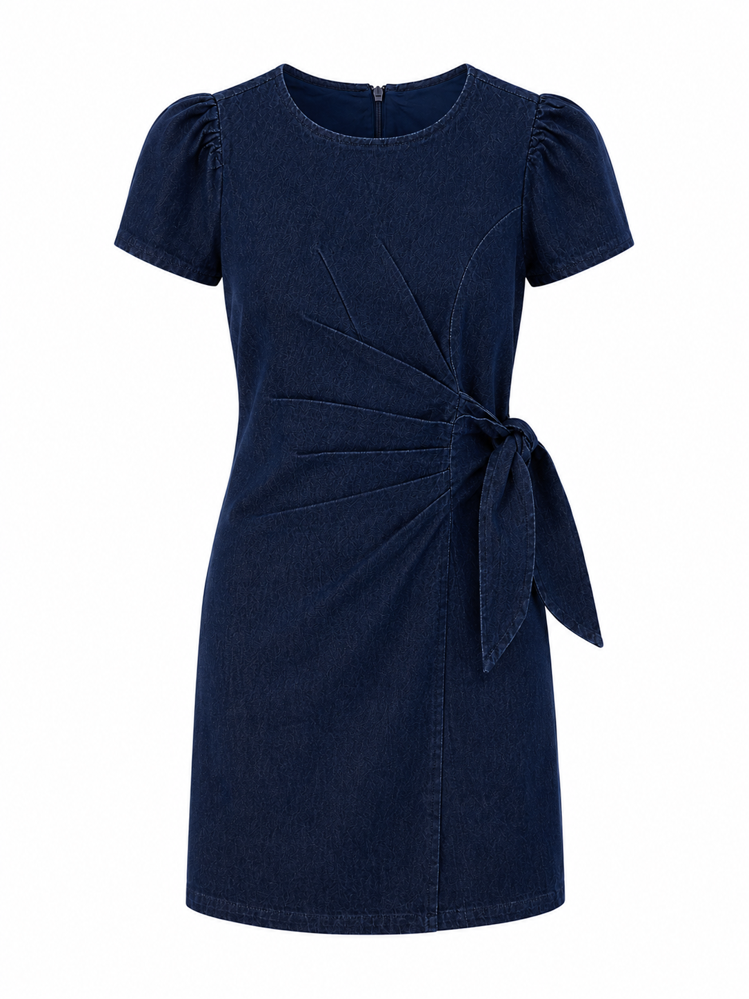 Navy denim side-tie mini dress