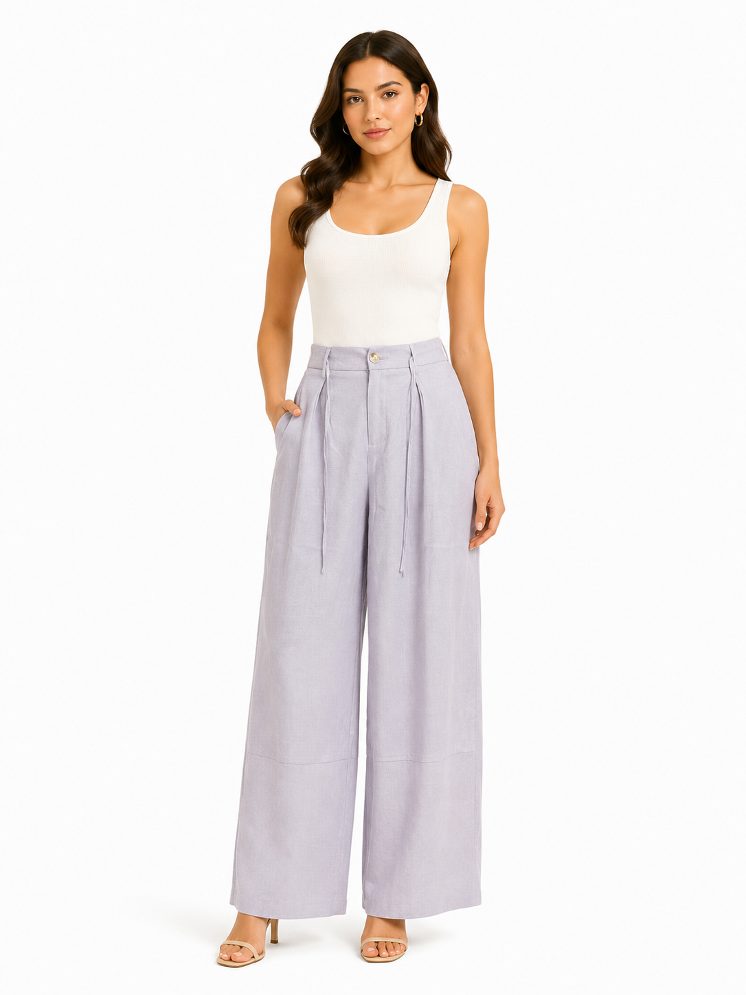Lilac high-waist wide-leg pants