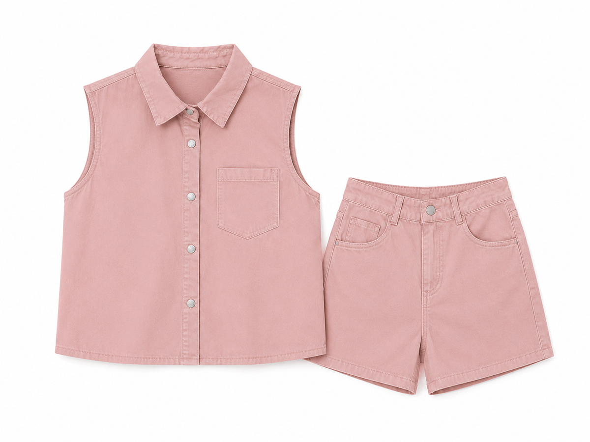 Blush pink sleeveless shirt&short set