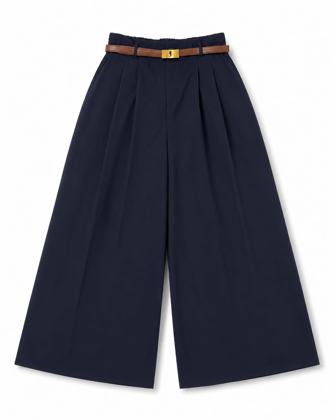Navy Belted Wide-Leg Trousers