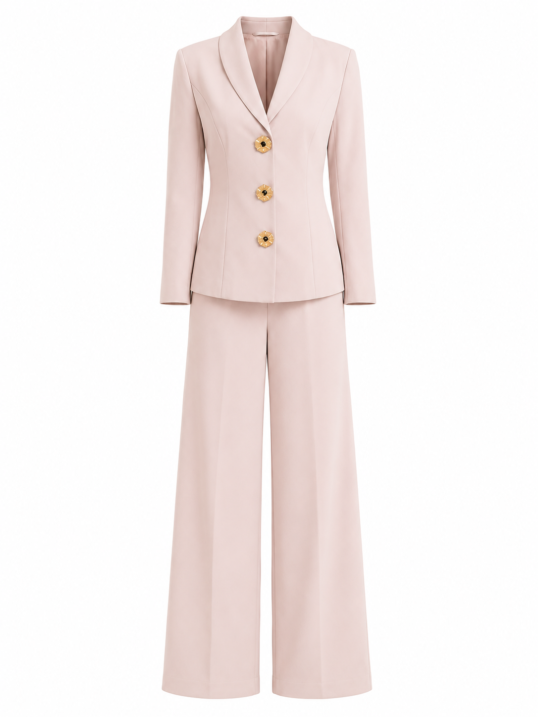 Blush pink gold-button tailored suit set
