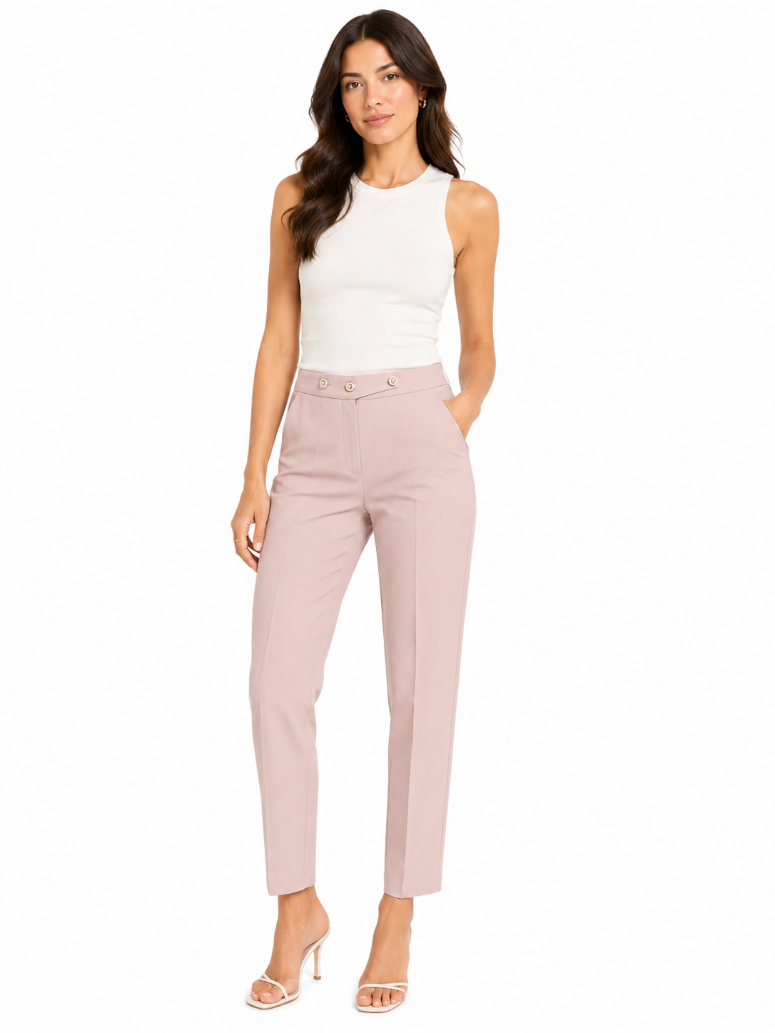 Elegant blush tailored wide-leg pants