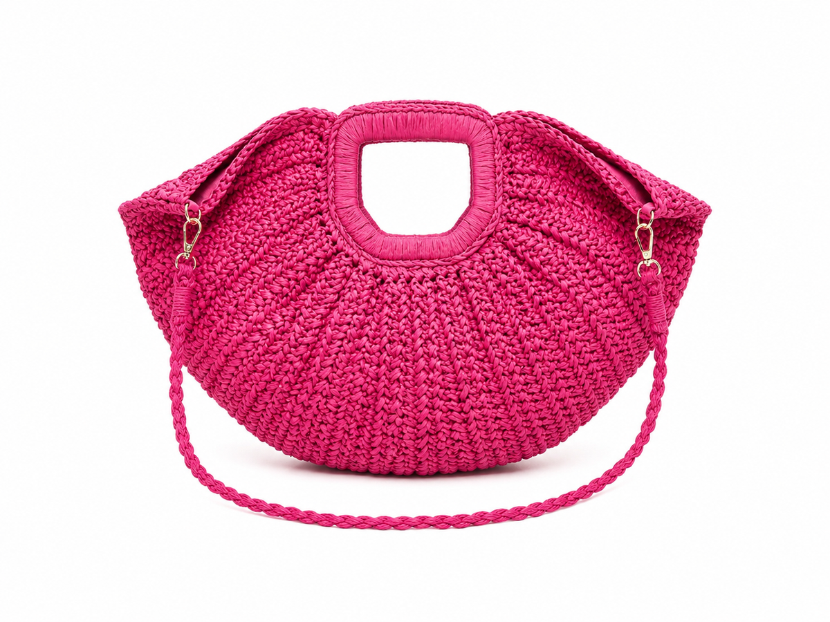 Fuchsia woven crescent bag