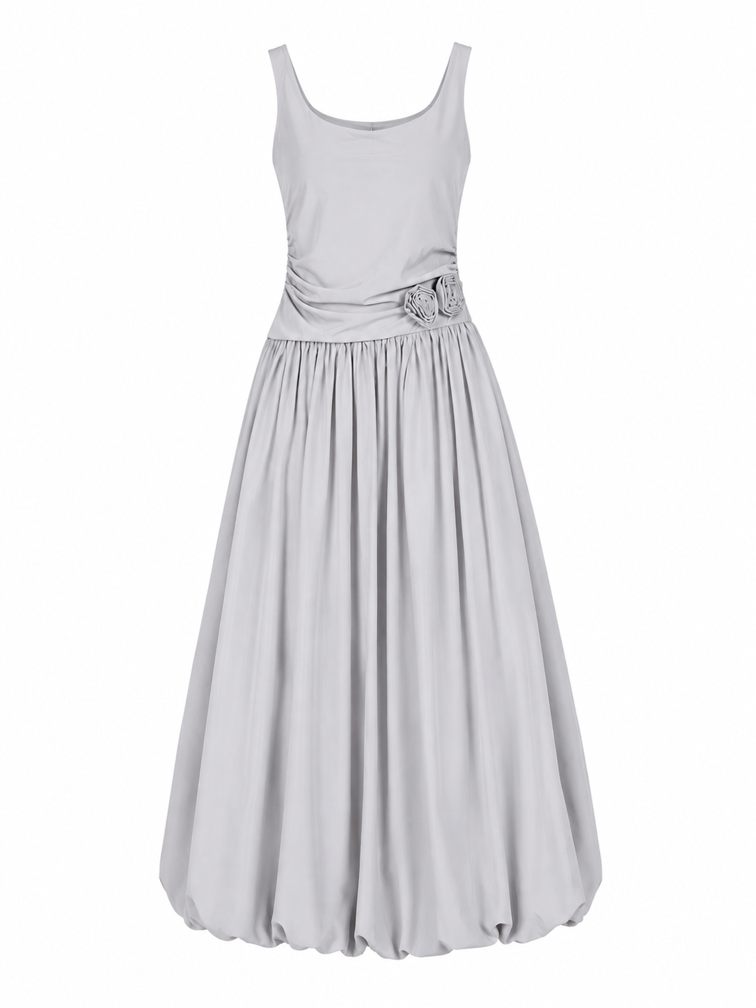 Sliver rosette bubble-hem maxi dress