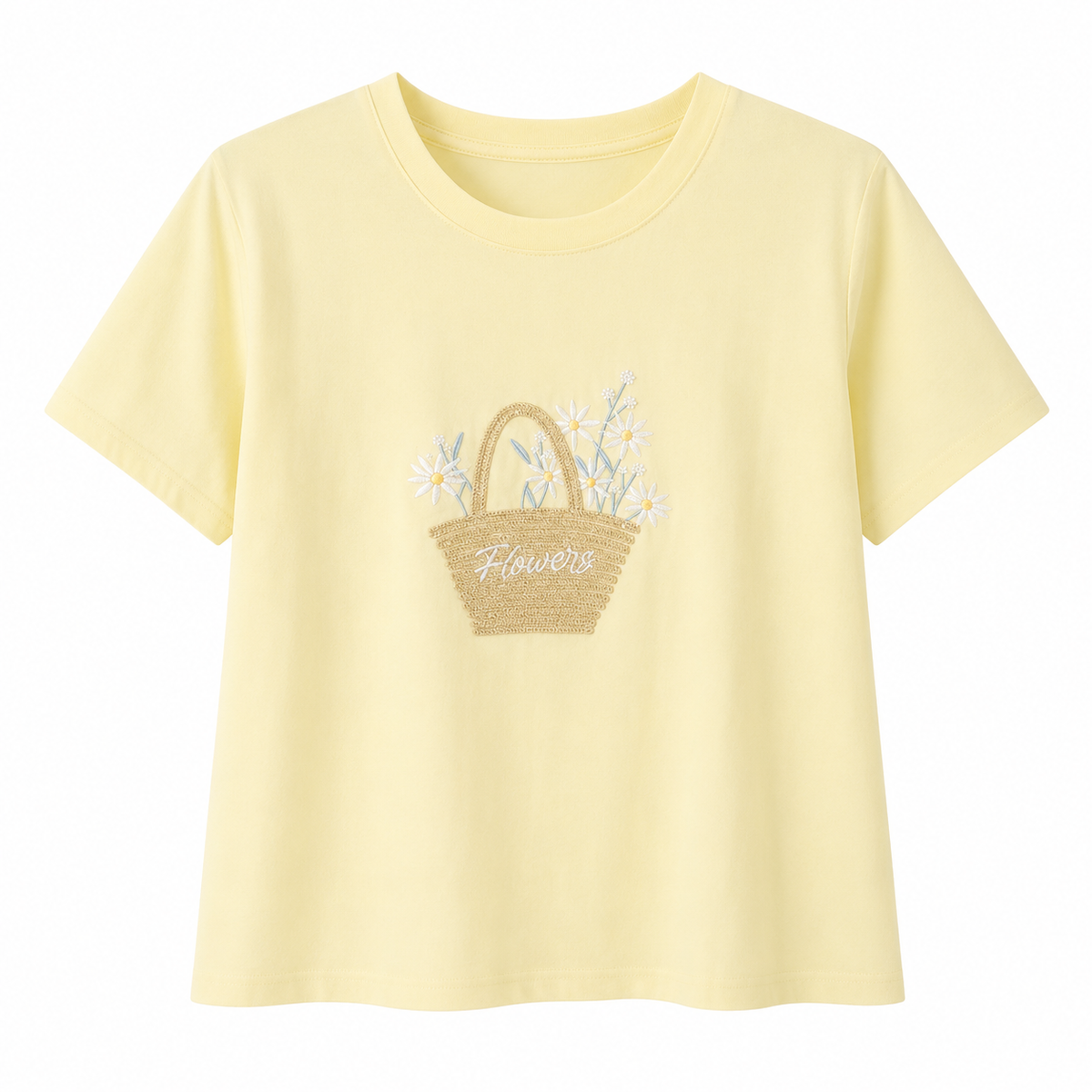 Butter yellow floral embroidery tee