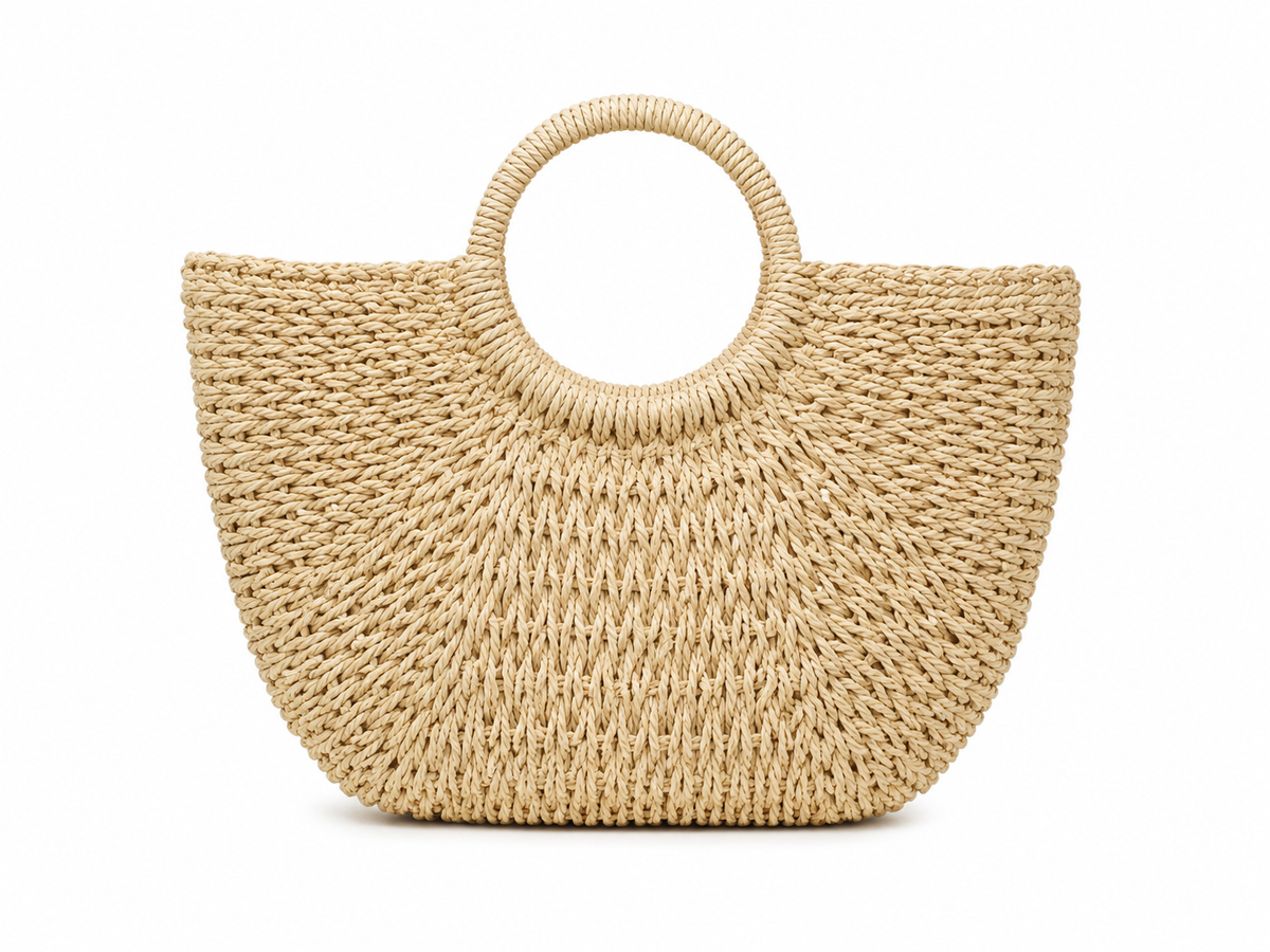 Natural raffia shoulder tote