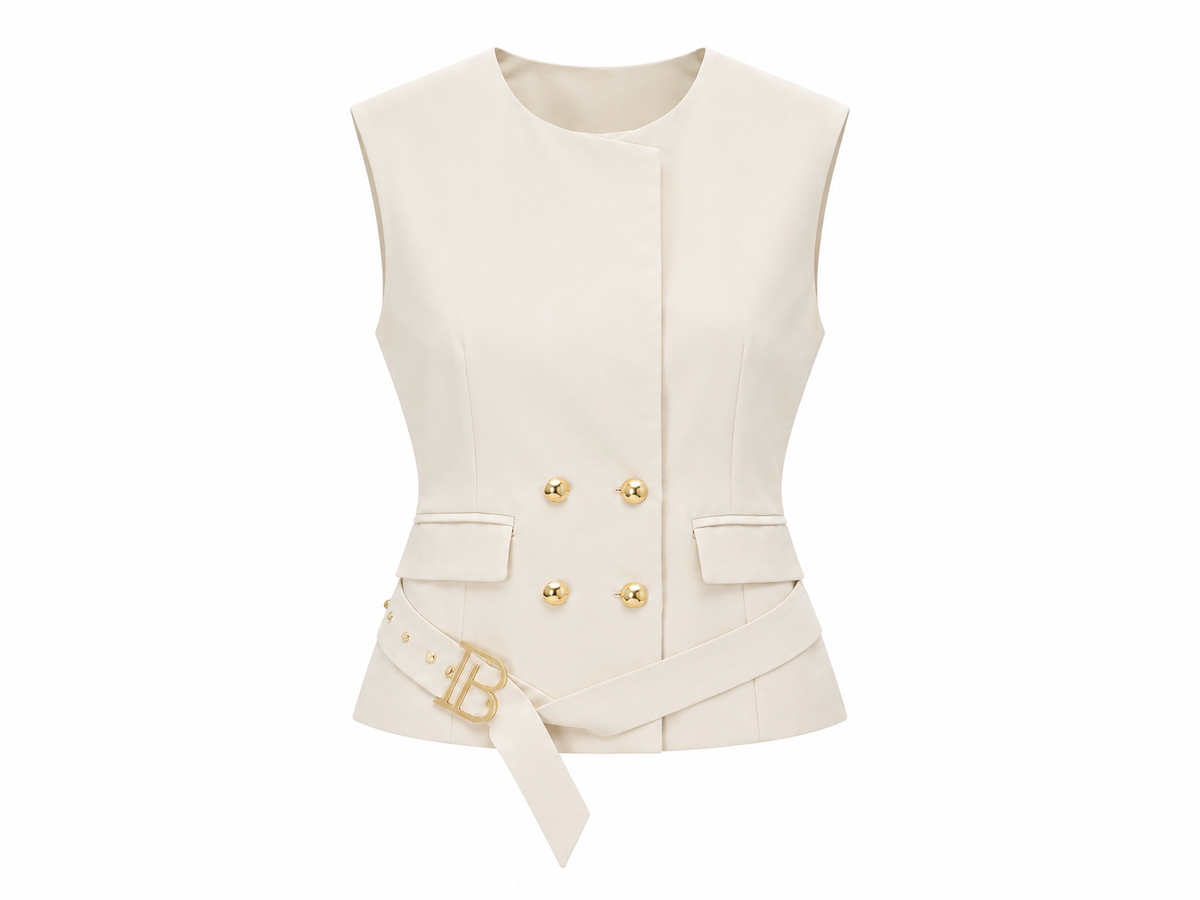 Ivory tailored belted vest