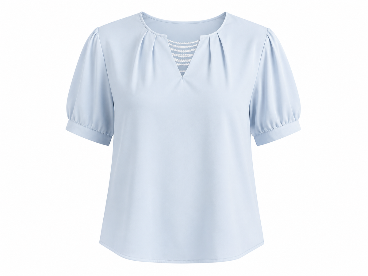 Women pearl detail collared blouse-powder blue