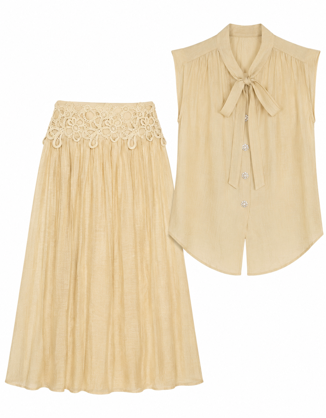 Elegant beige two-piece skirt set
