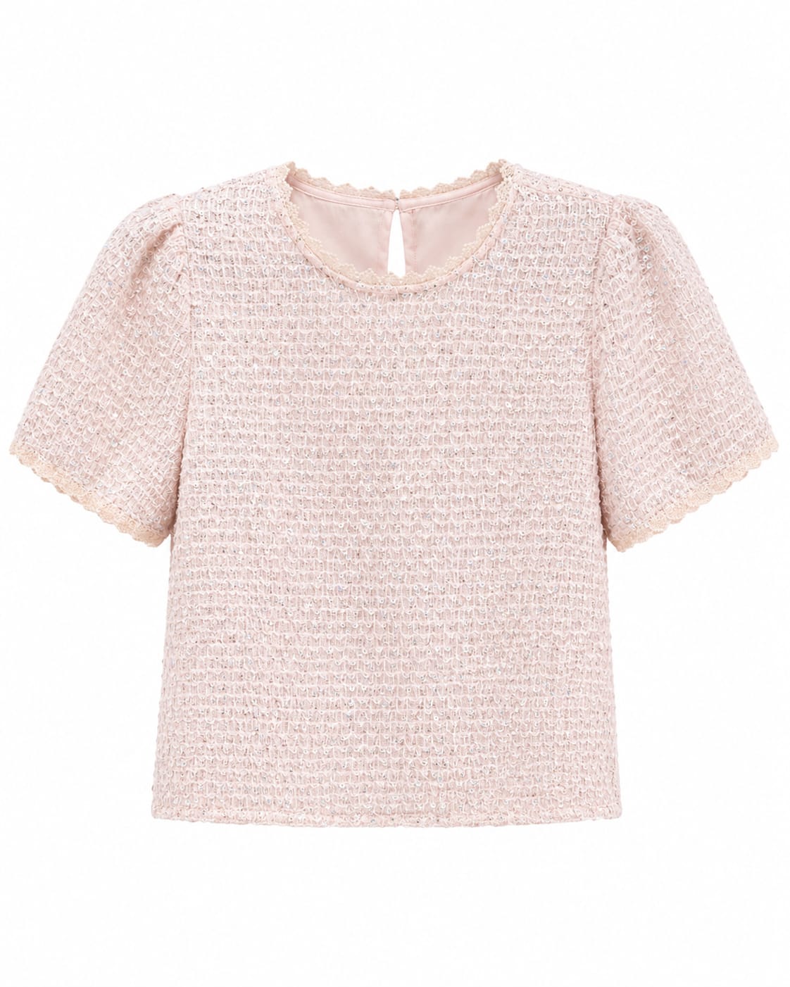 Blush Pink Sequin Tweed Top