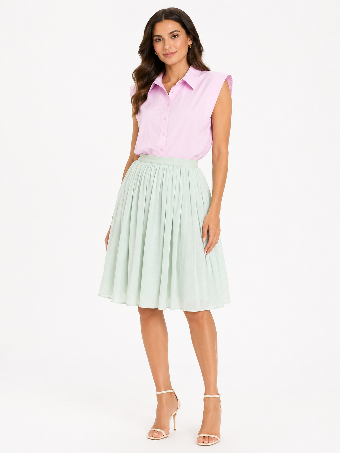 Women mint green gathered midi skirt