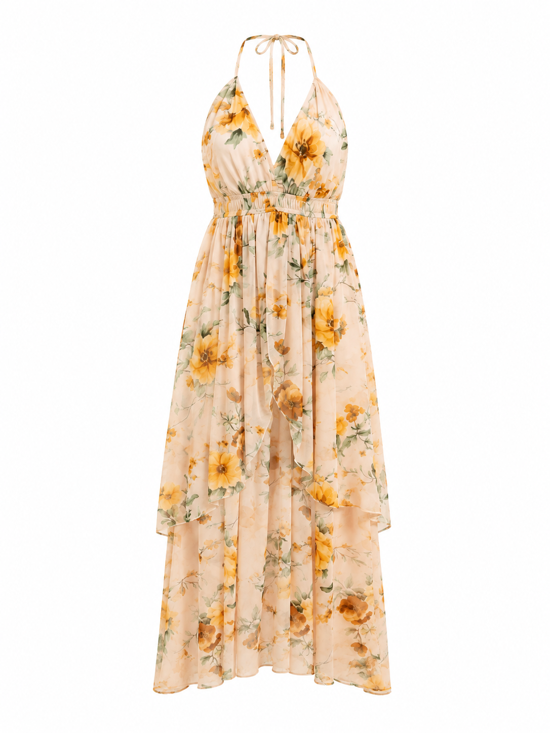Sunlit bloom halter maxi dress