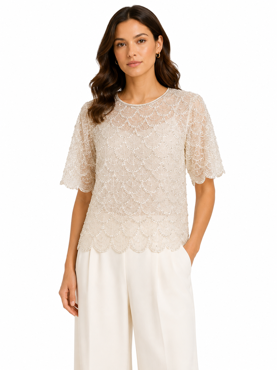Pearl scallop beaded top