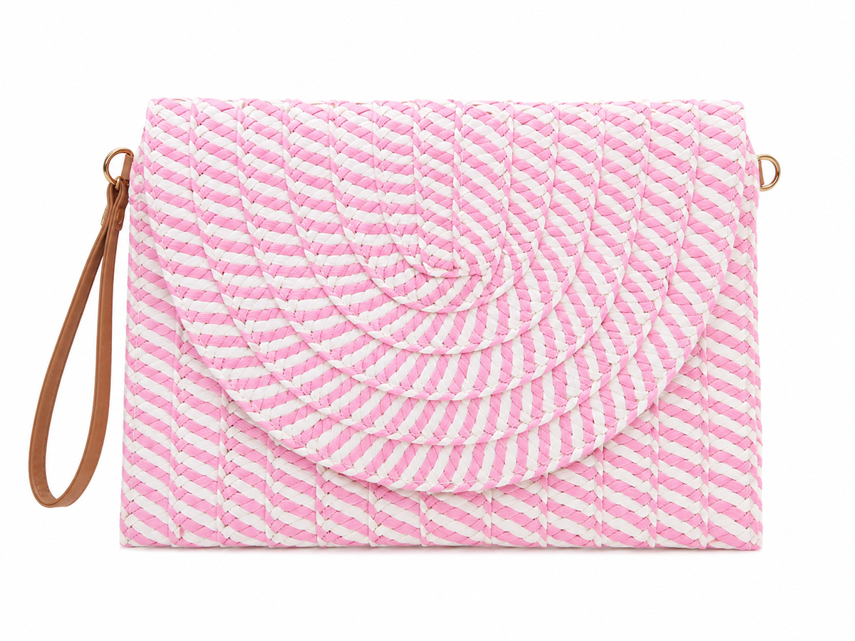 Blush &white woven clutch