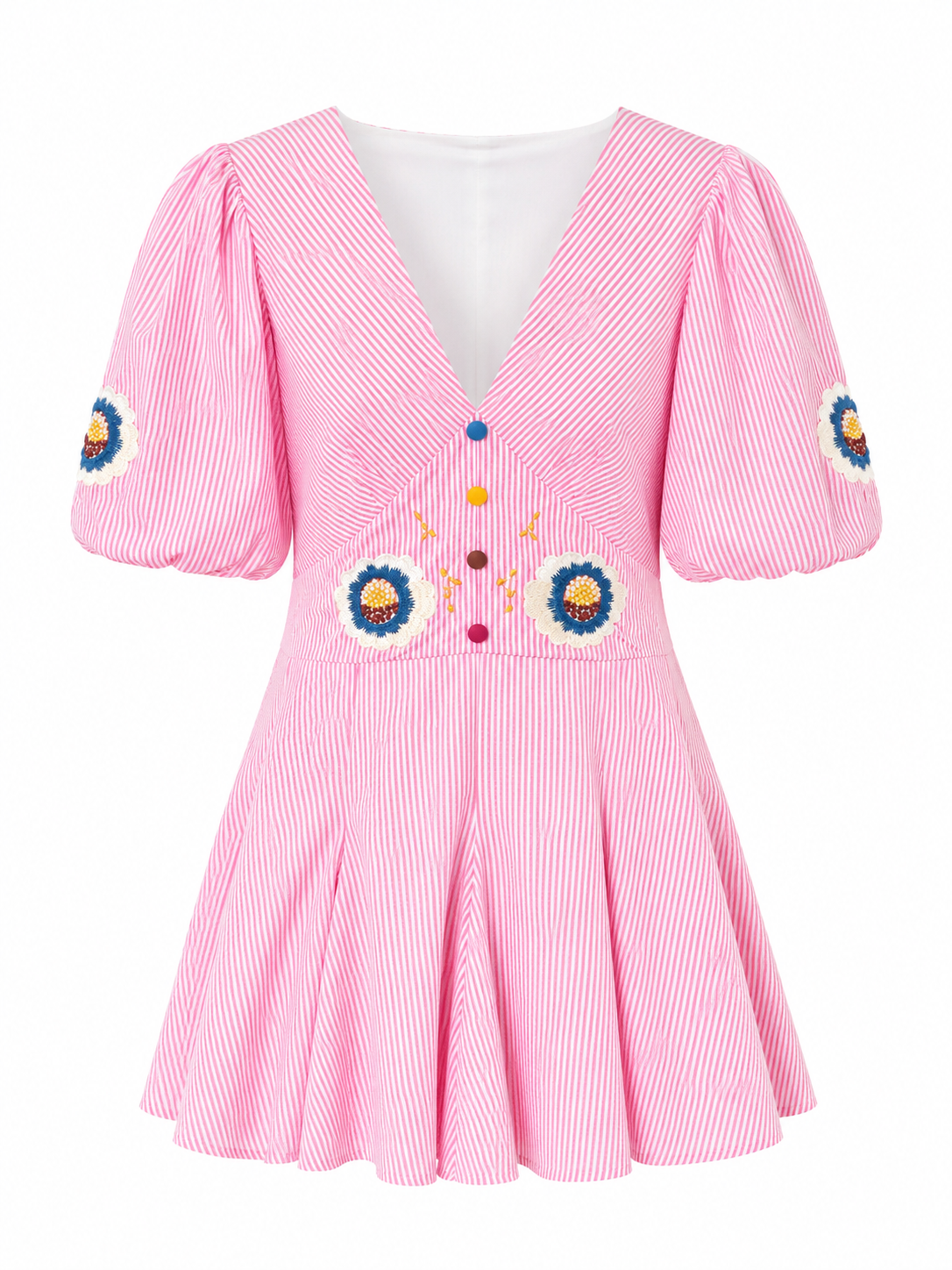 Chic pink stripe puff sleeve dress