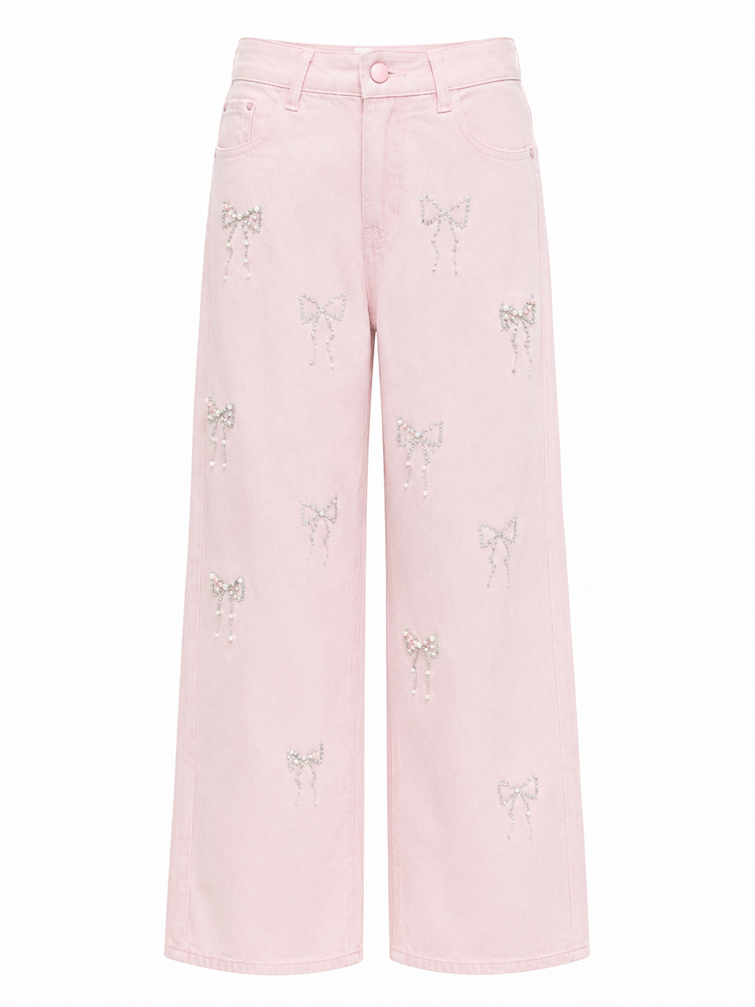Women blush bow embellished wide-leg pants