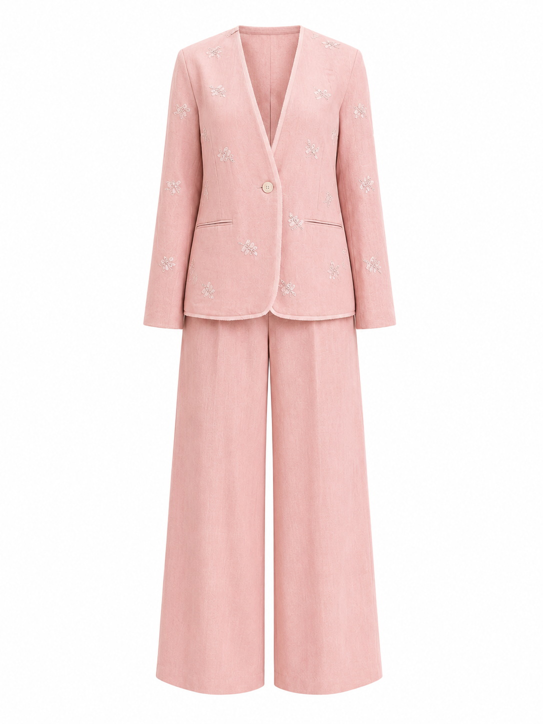 Blush embroidered tow-piece suit set