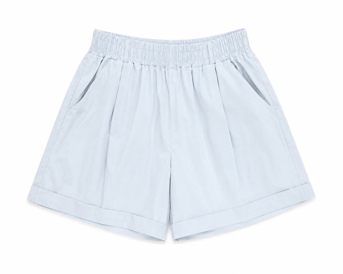 Powder blue elastic waist tailored shorts