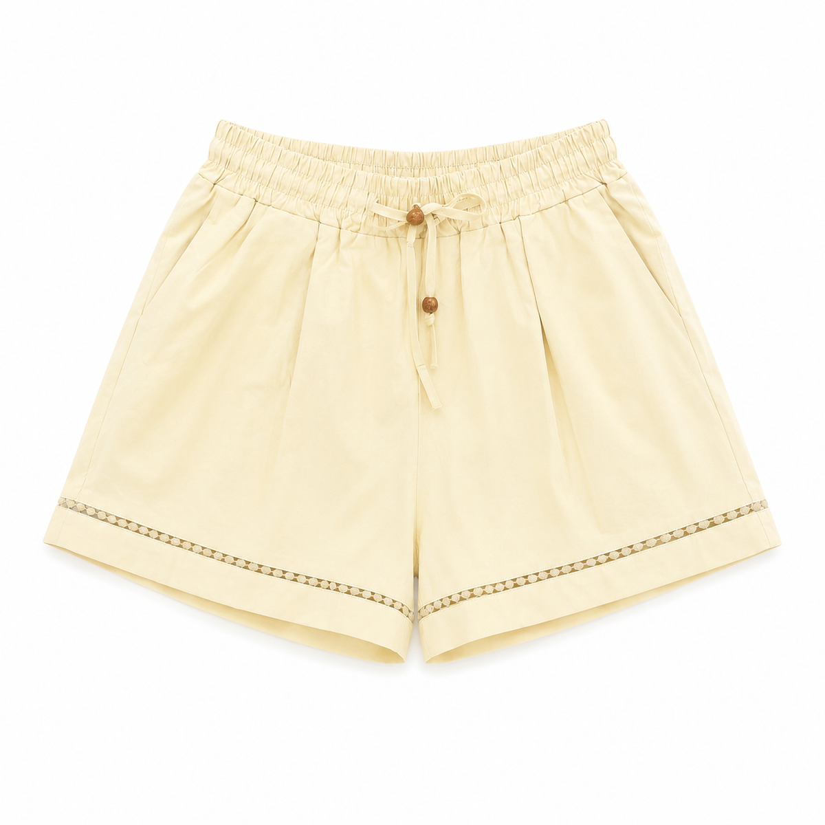 Pastel yellow drawstring trim shorts