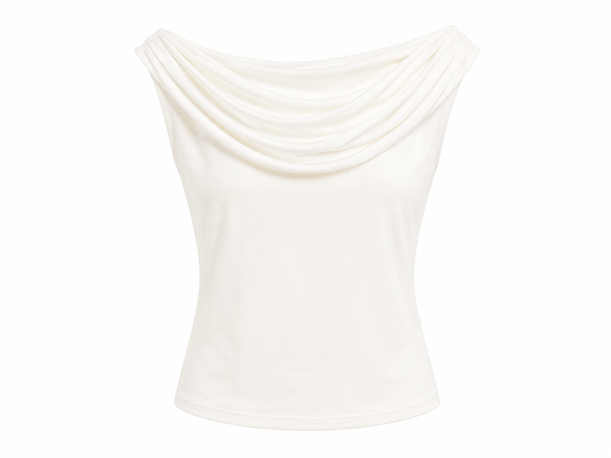 Ivory draped cowl neck top