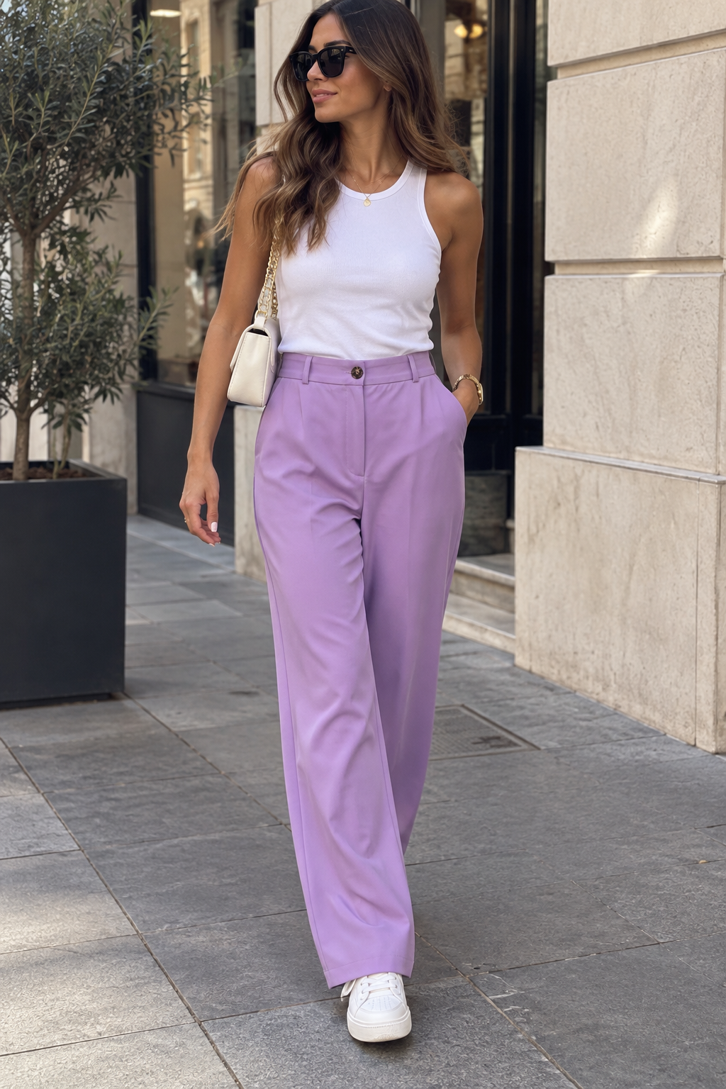 Elegant lavender wide-leg tailored pants