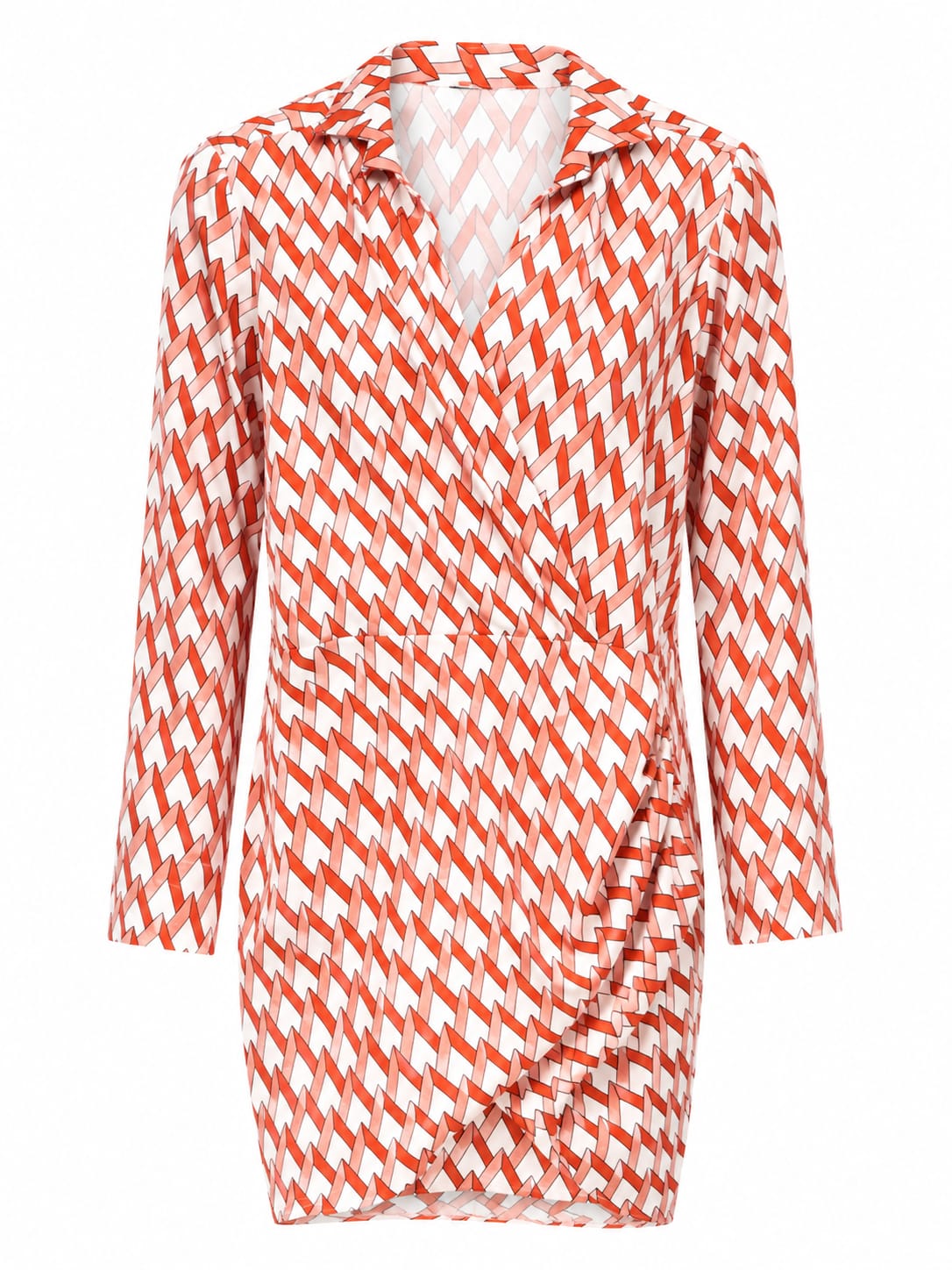 Elegant women’s red & white geometric wrap mini dress