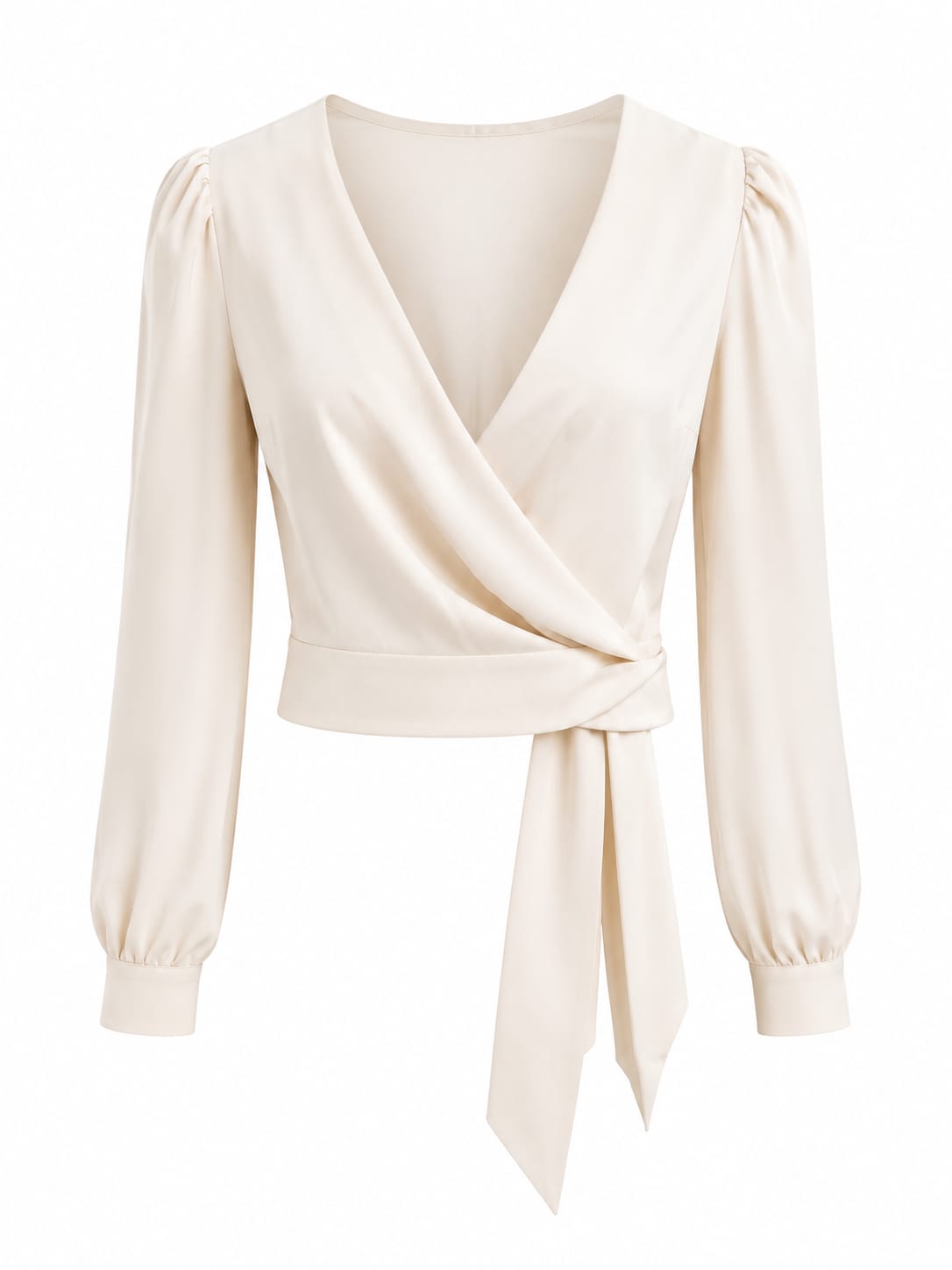 Women’s cream satin wrap blouse