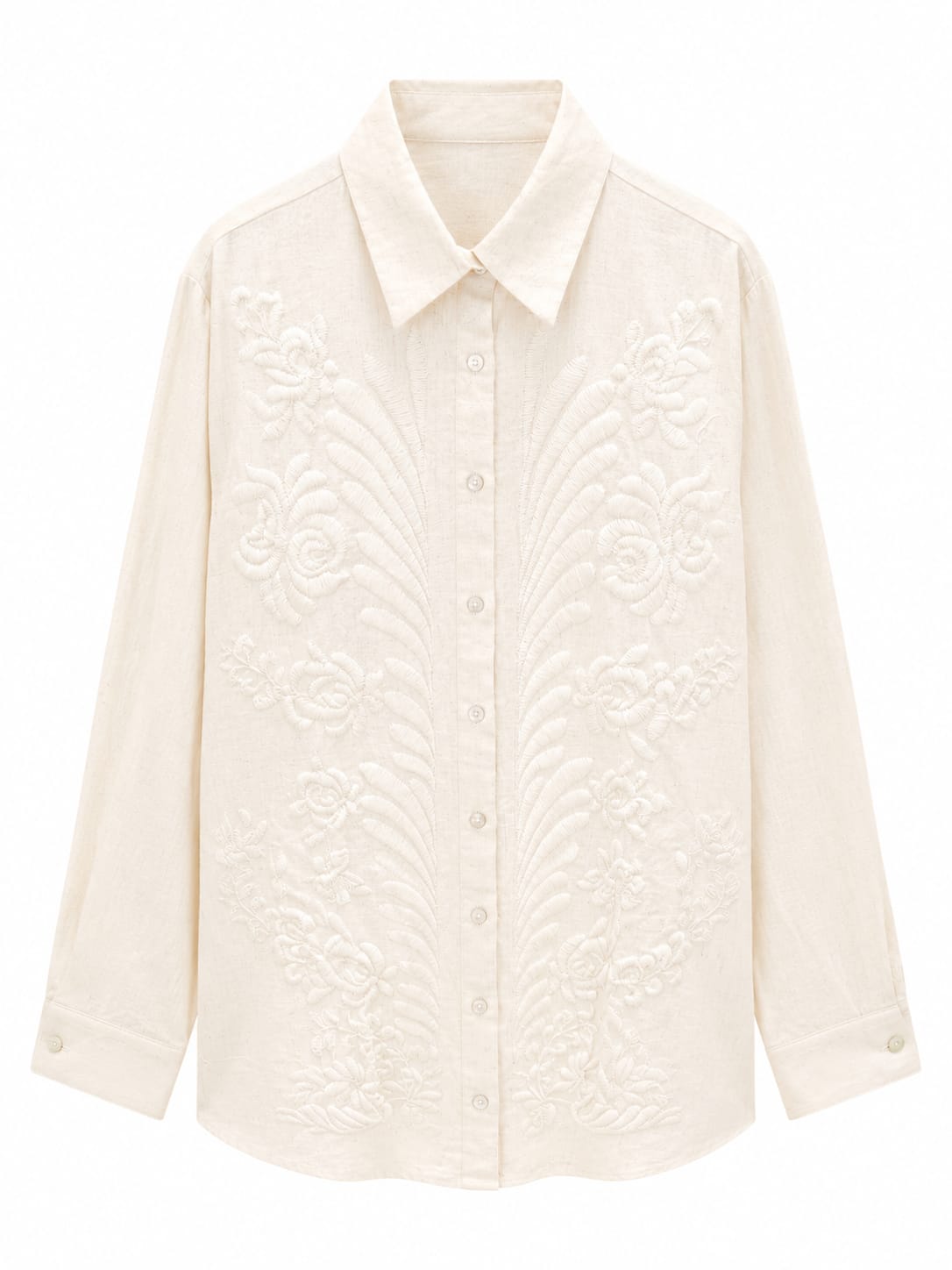 Ivory embroidered linen shirt