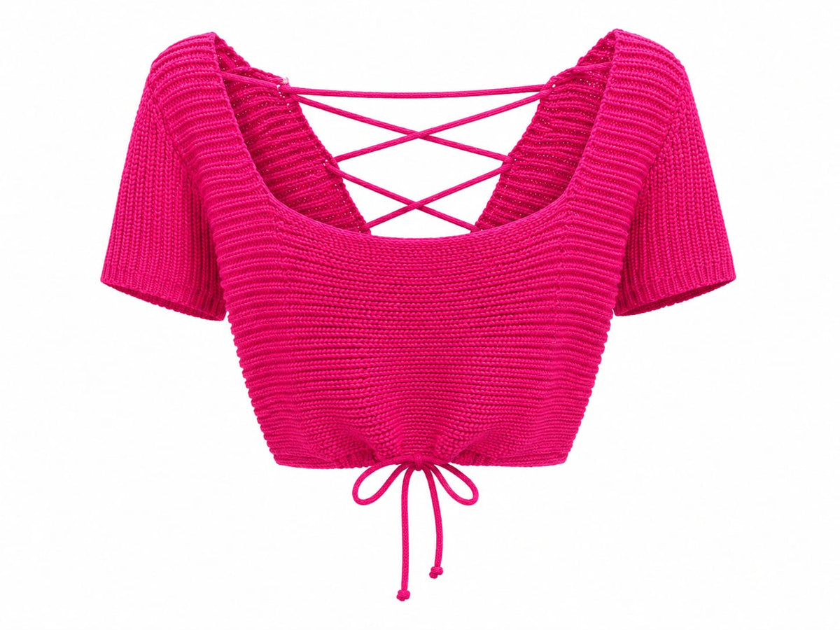 Women’s fuchsia knit lace-up crop top