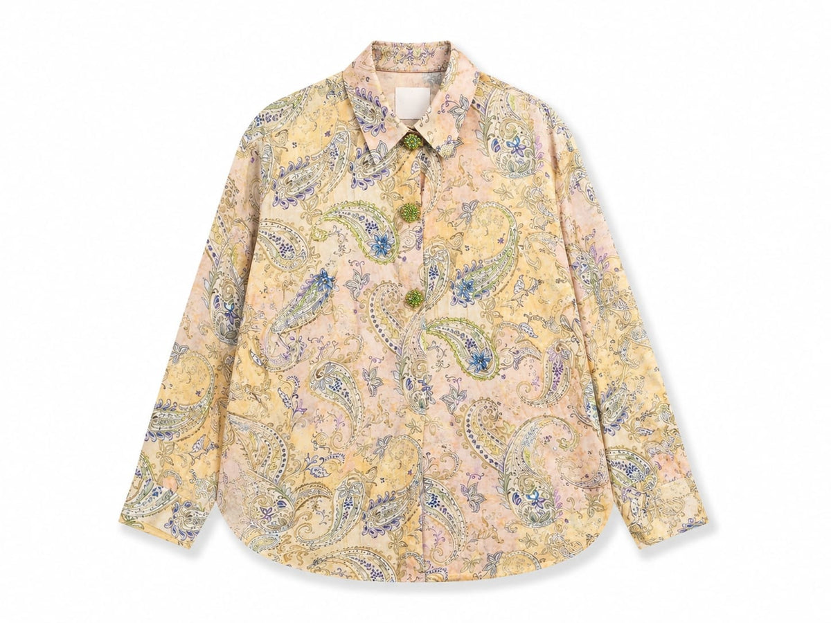 Women vintage paisley print button-up shirt