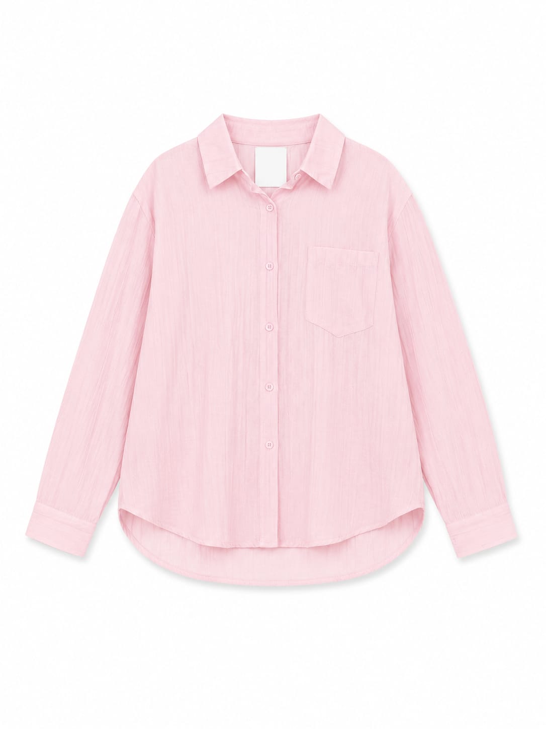 Women light pink textured button-up shirt