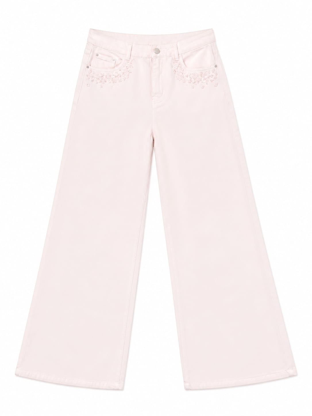 Blush pearl pocket wide-leg jeans