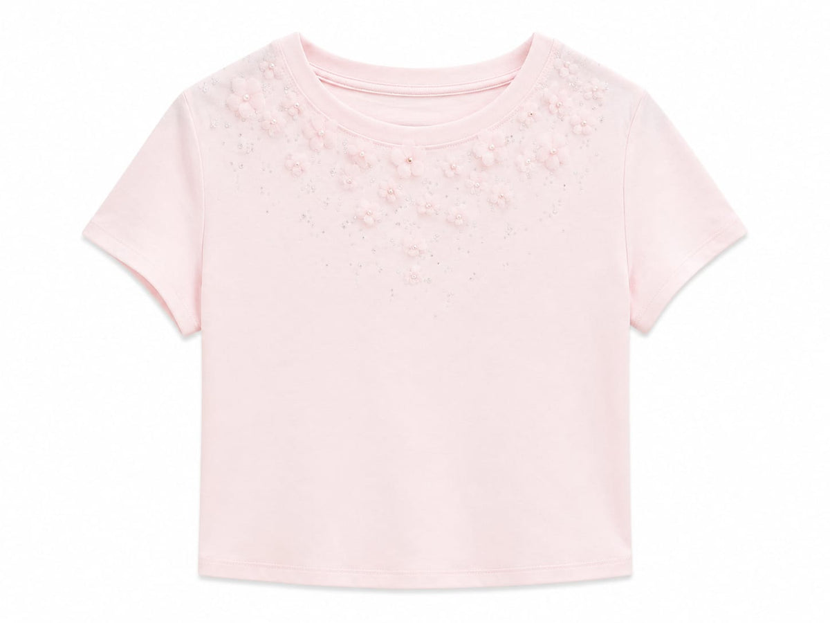Blush floral embellished knit top