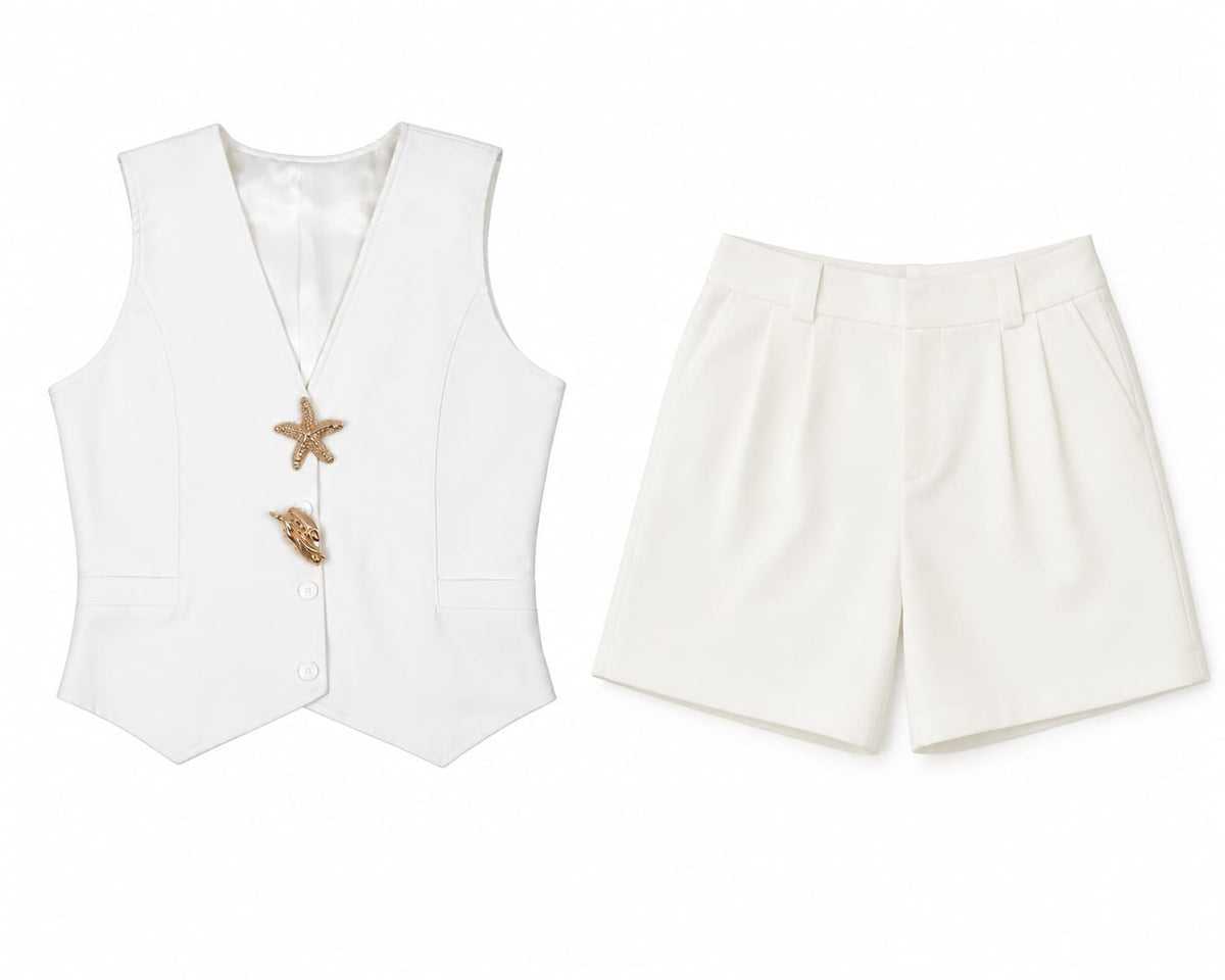 Elegant white vest & short set