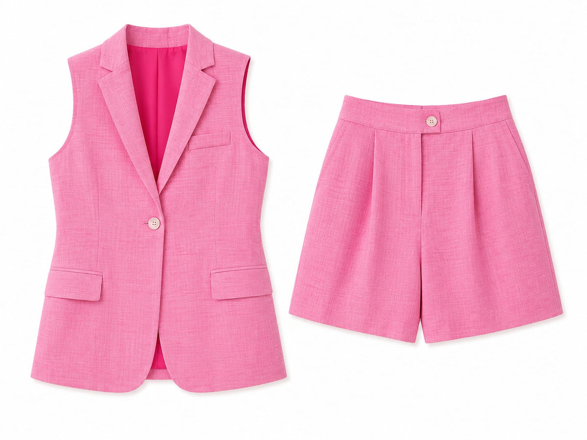 Pink tailored vest & shorts set