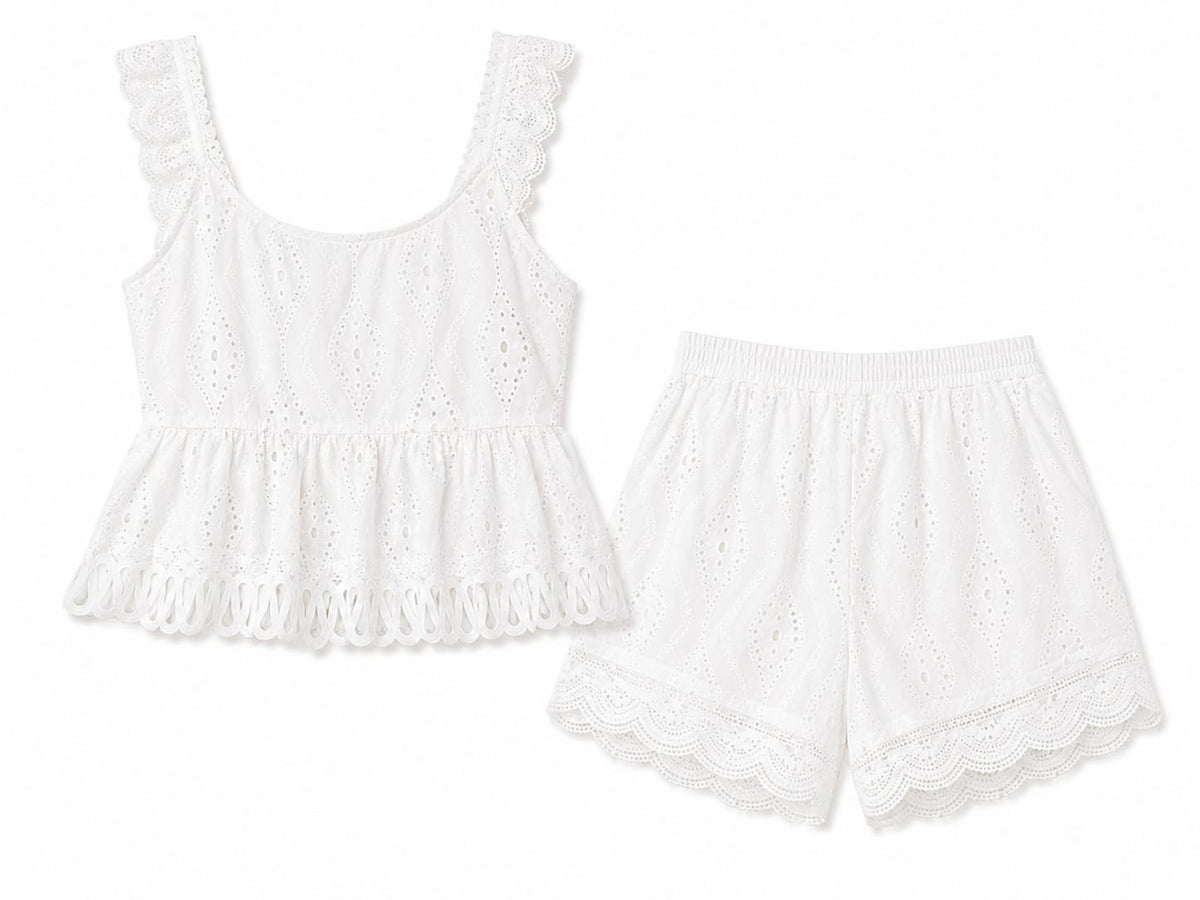 White eyelet lace top& shorts set