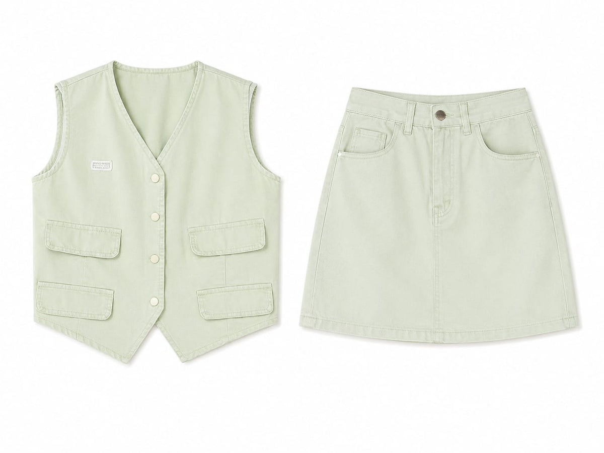 Mint utility vest & mini skirt set