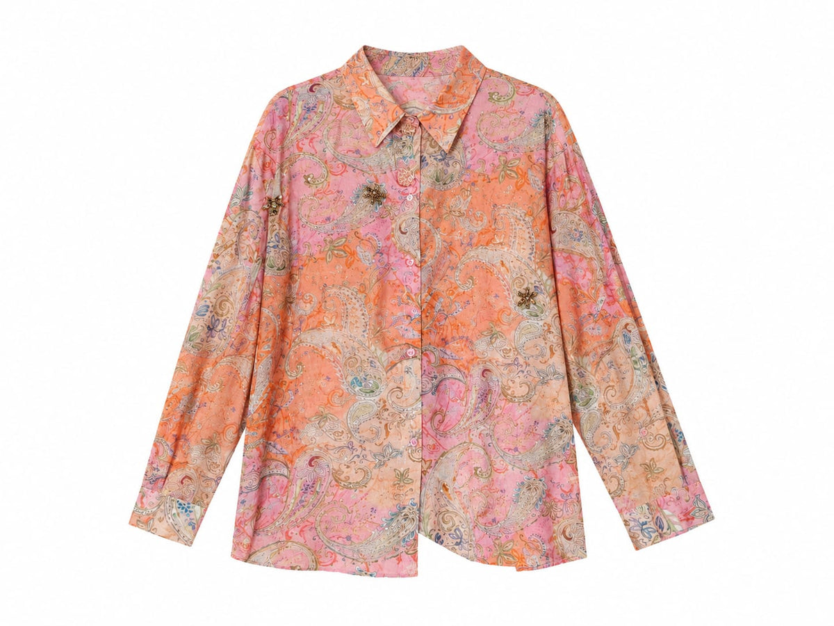 Women pastel paisley print long sleeve shirt