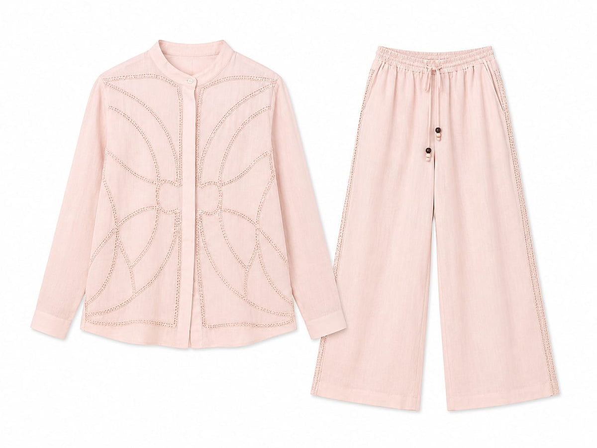 Blush linen shirt & wide-leg pants set