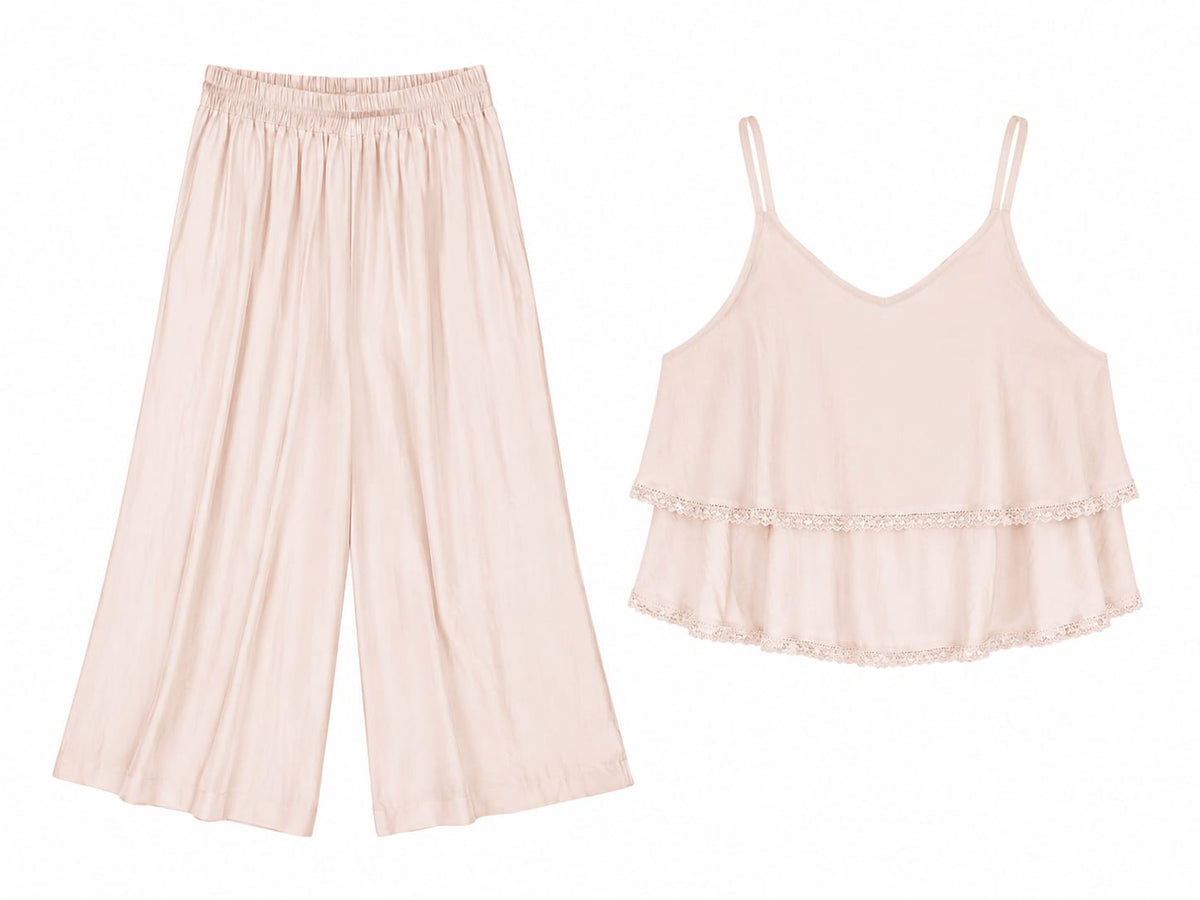Blush ruffle top & wide-leg pants set