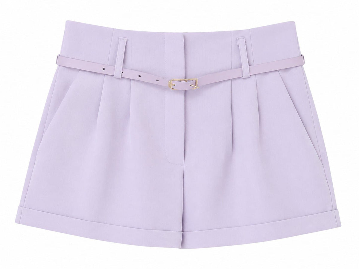 Elegant lavender high-waisted tailored shorts with belt