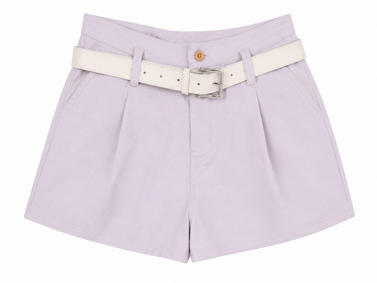 Elegant lavender high-waisted shorts with belt