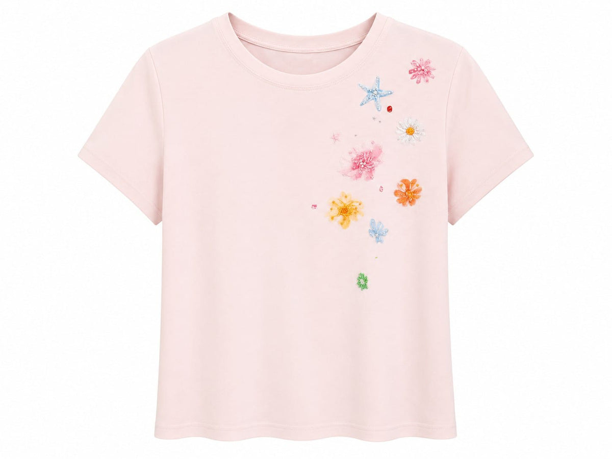 Blush floral embellished t-shirt