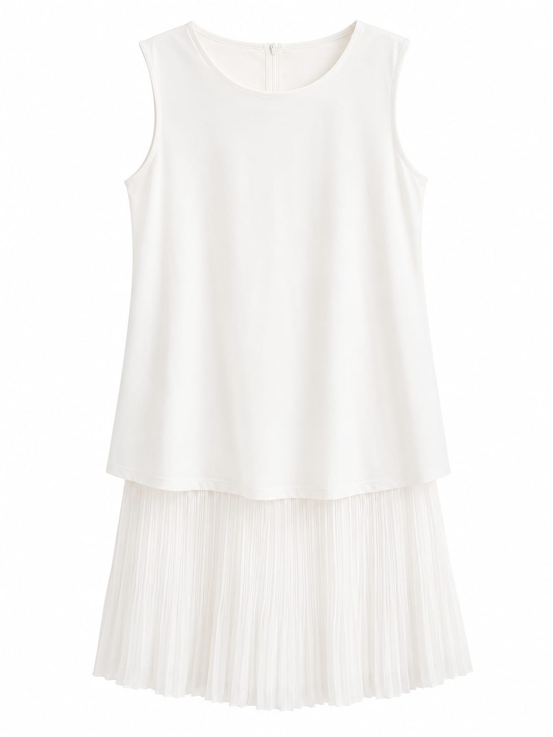 Women white sleeveless pleated hem dress