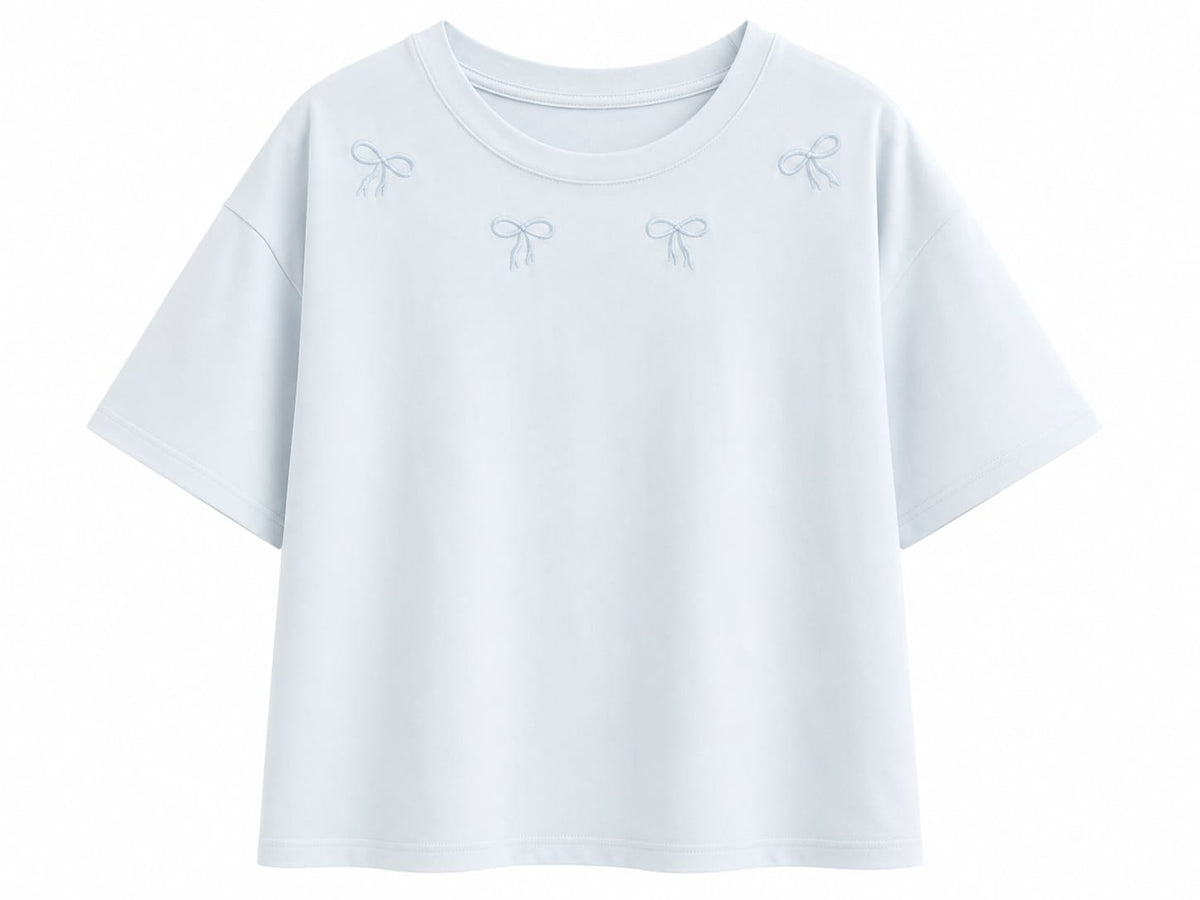 Women light blue bow embroidered oversized t-shirt