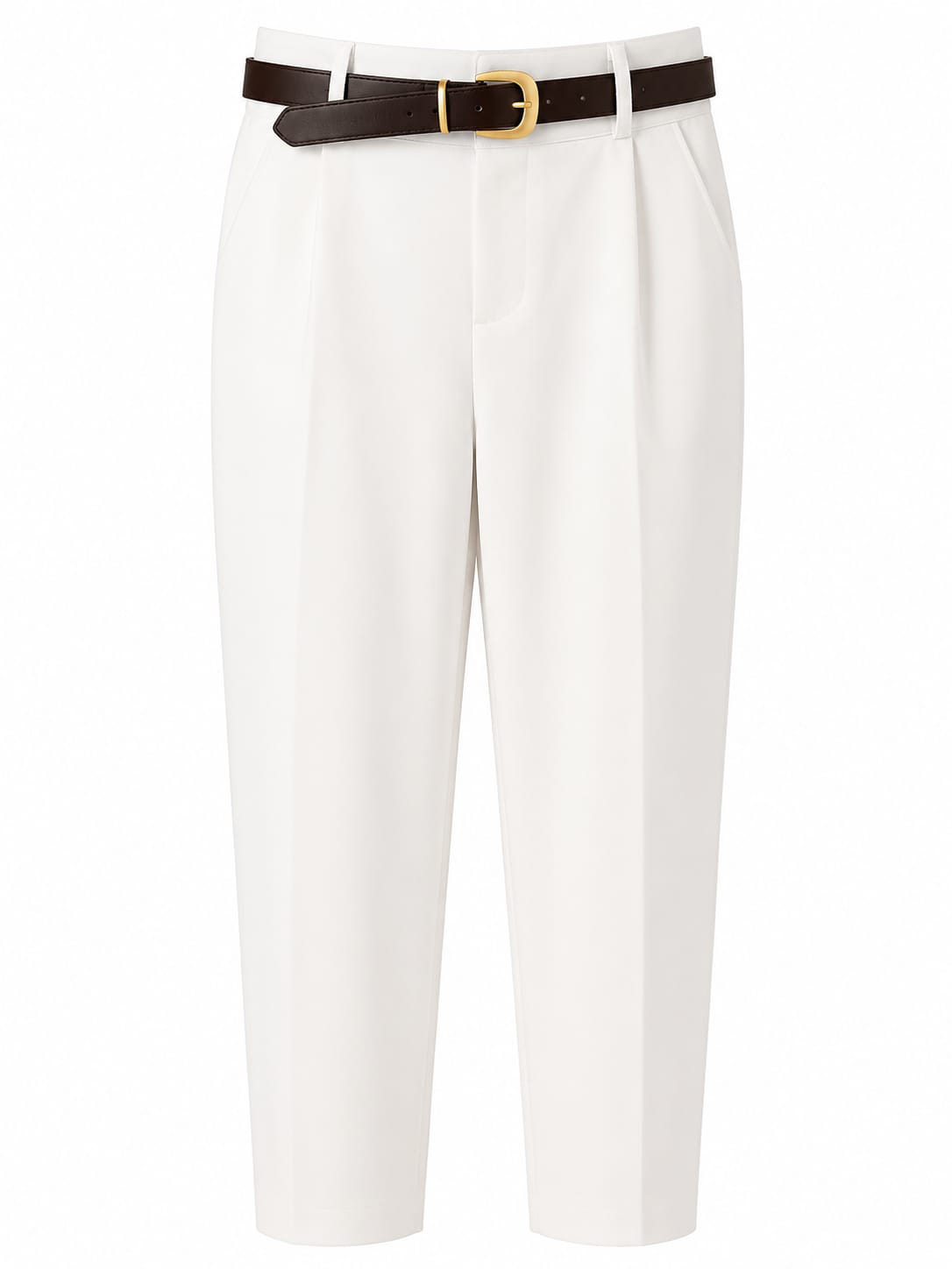 Women white tailored pants with belt